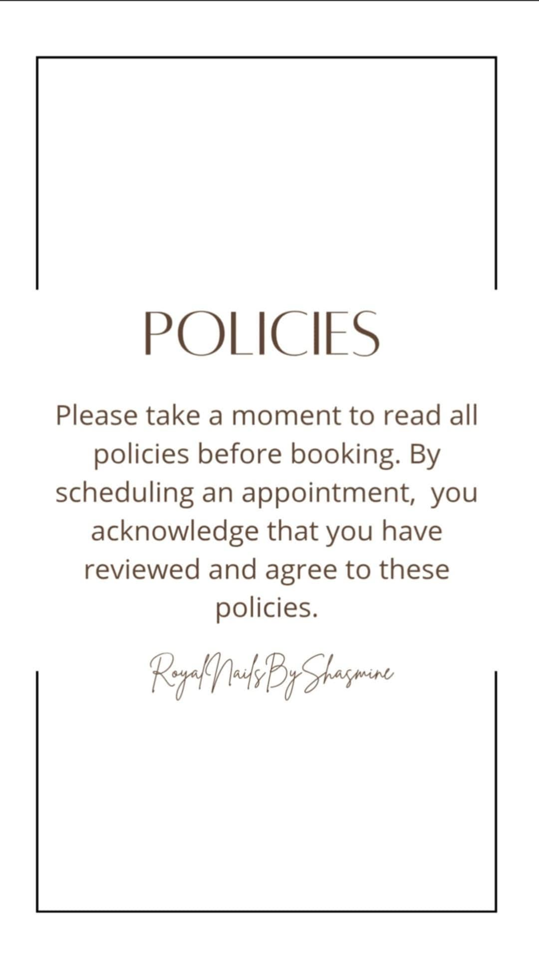 Royal Nails by Shasmine booking policies card